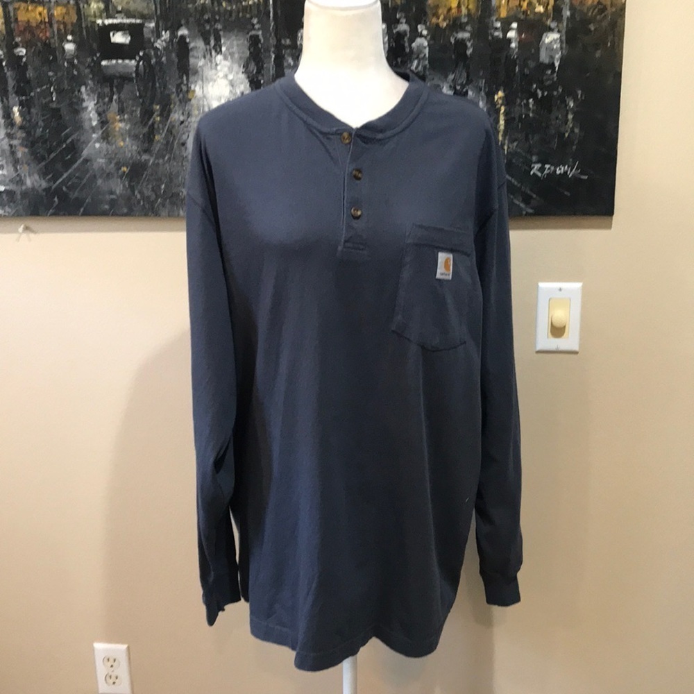Carhartt Cotton Original Fit Pocket Gray Long Sleeve Henley Shirt-L